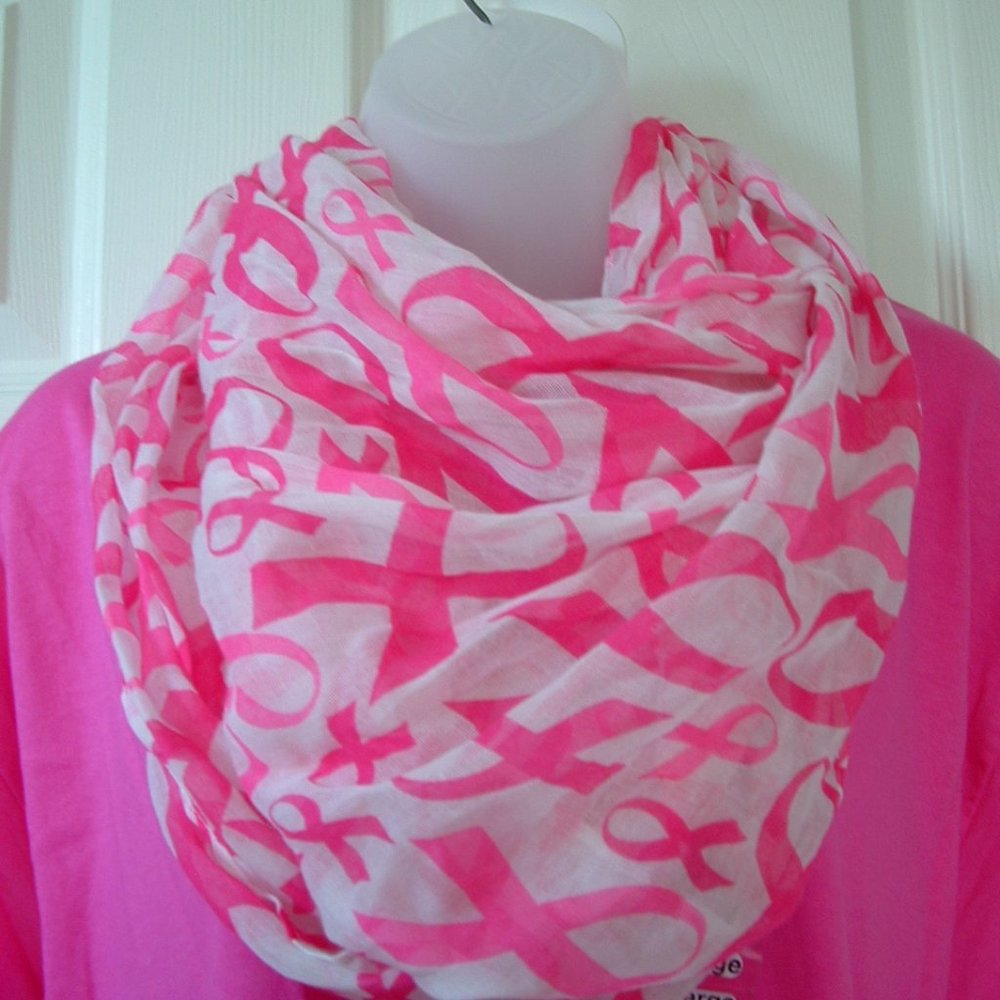 Breast Cancer Awareness Pink White Ribbon Scarf